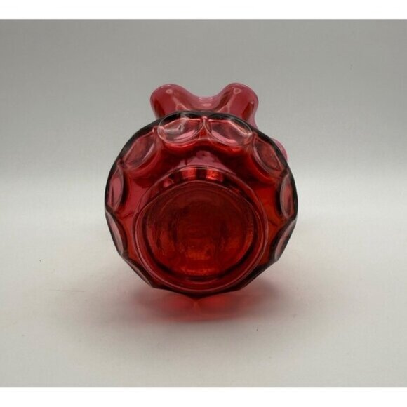 Vintage Fenton Country Cranberry Dot And Flute Ruffled Edge Vase 5in Tall - Picture 6 of 7